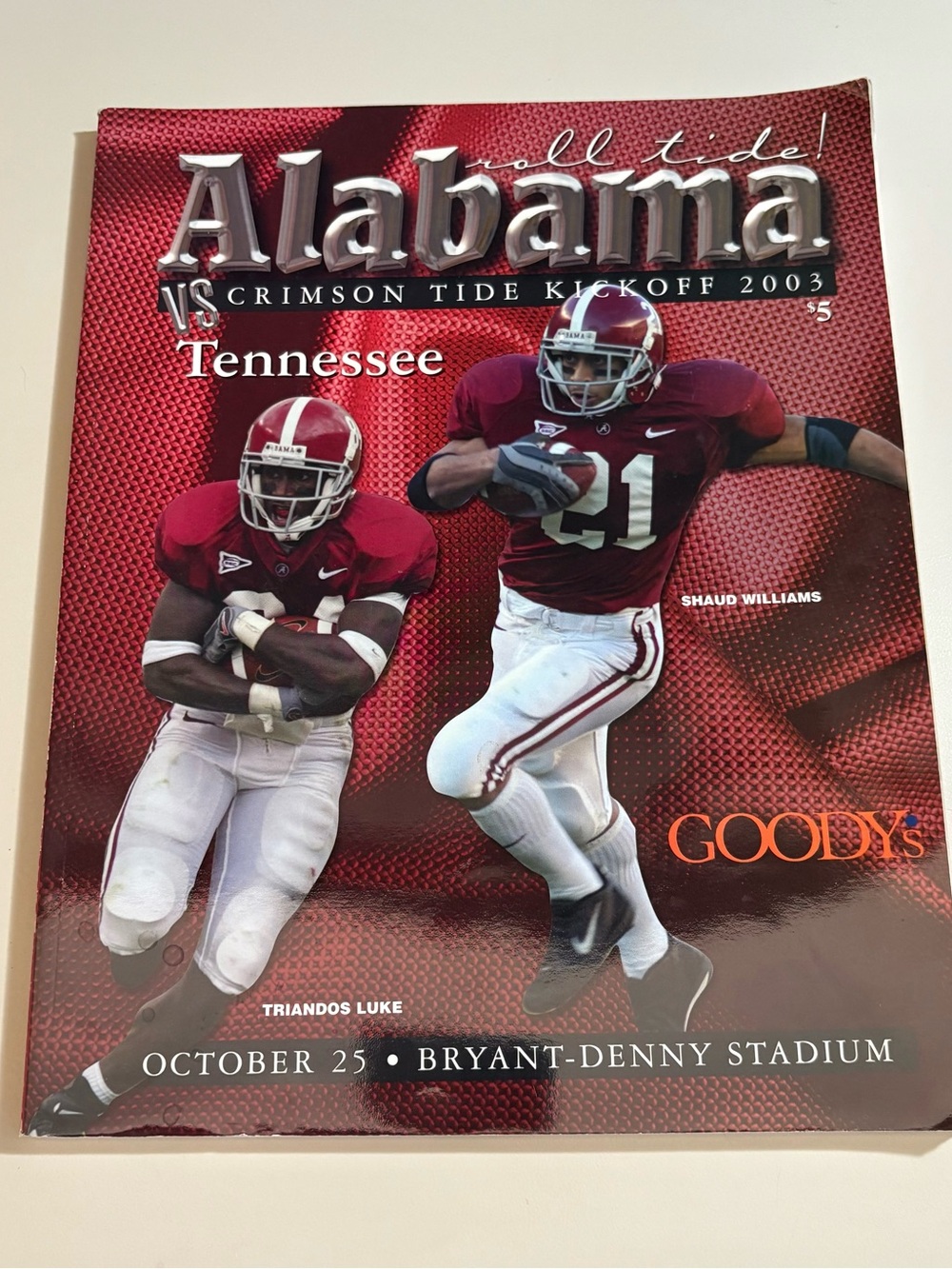 Alabama Crimson Tide vs Tennessee 2003 Game Program - Crimson